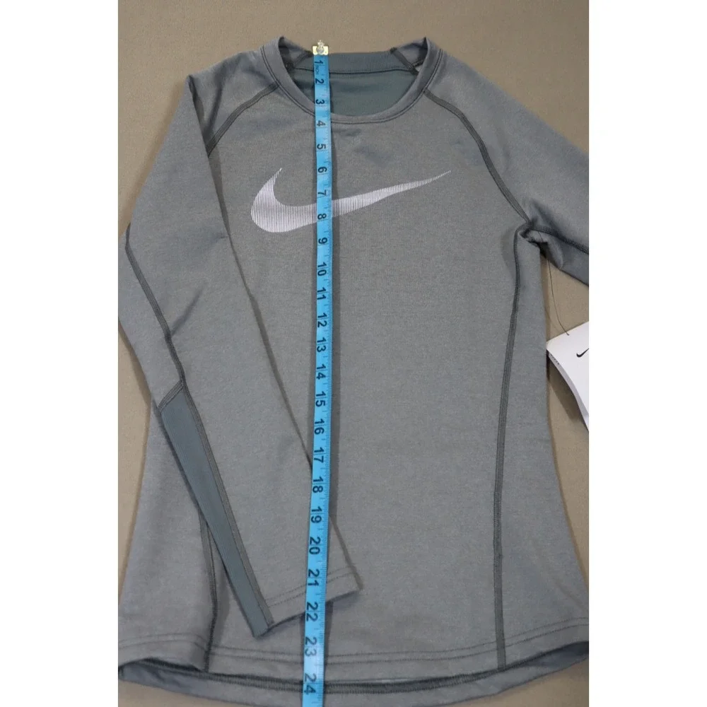 Nike Boys Grey Pro Warm Standard-Fit‎ Logo-Print Long-Sleeve T-Shirt Size L
